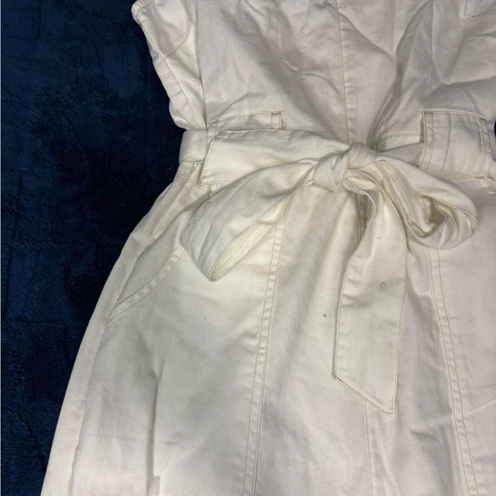 American Eagle Women White Denim Strappy Tie Belt Jumpsuit - Picture 4 of 9